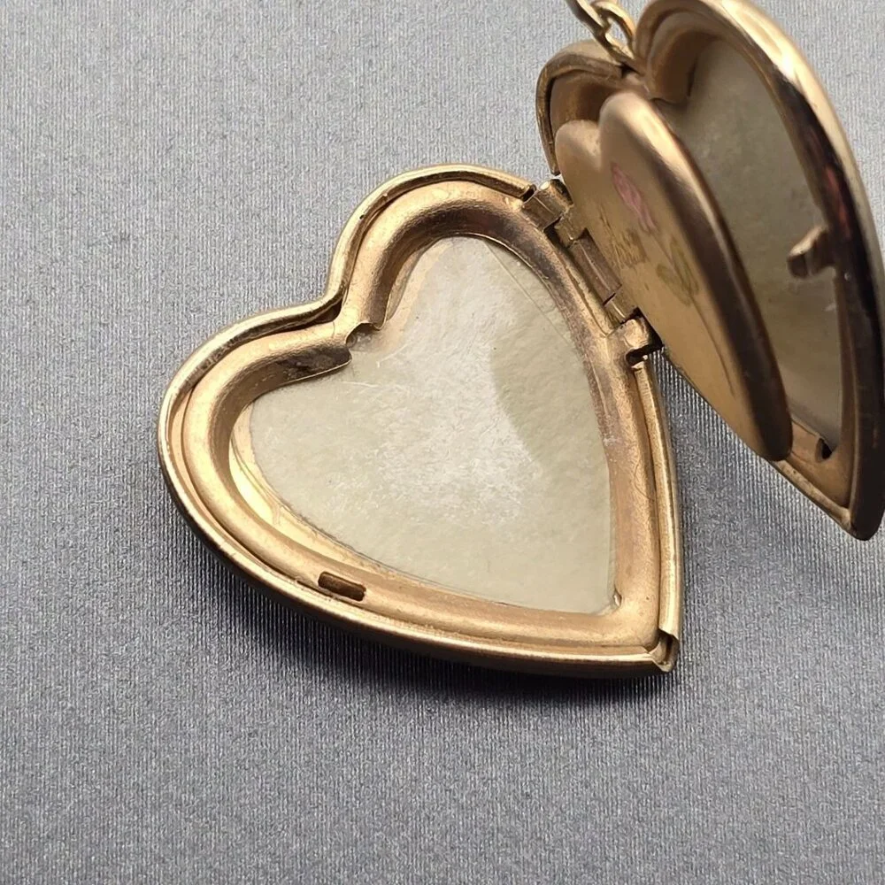 VTG Tru-Kay Gold-Filled 3 Photo Heart MOM Locket Pendant Necklace 20" Engraved - Picture 5 of 14